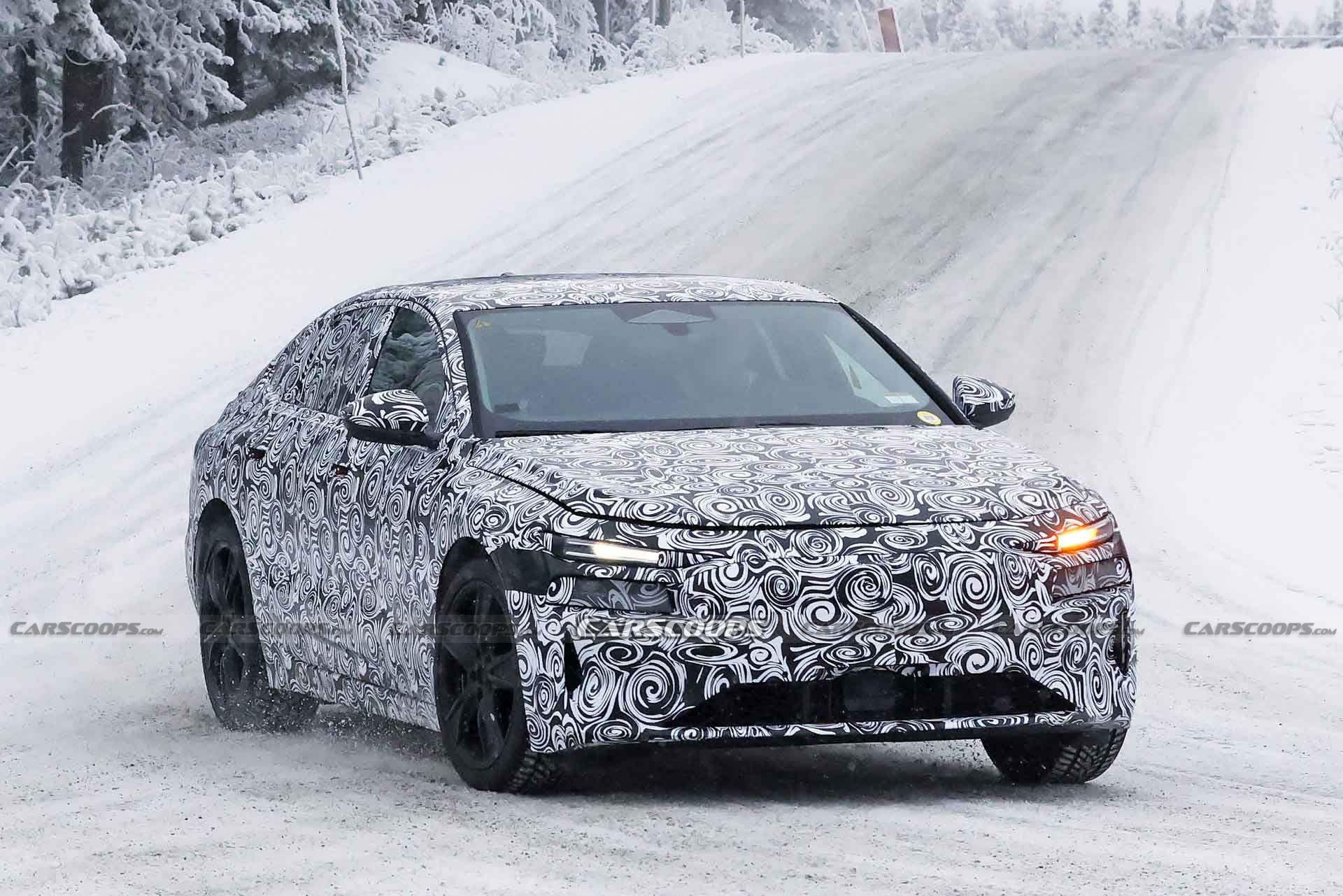 Электрокар Audi A6 E-Tron 2024 года вышел на зимние испытания с серийными фарами