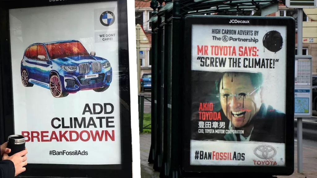 Климатические активисты взломали сотни рекламных щитов Toyota и BMW по всей Европе